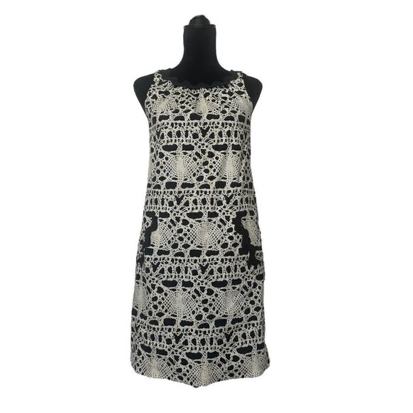 Vivienne Tam Abstract Cream and Black Sleeveless Retro Style Dress Size 4 - Picture 3 of 15